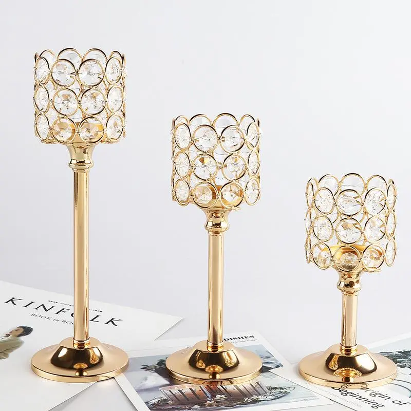 Set of 3 European Style Creative Crystal Candle Holders, Handcrafted Metal Design for Wedding Decor, Decorating and Decoration, Insta-Worthy Home Ambiance, Candle Stand