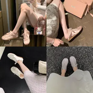 2026 Ballet-style Sweet Girl Round-toe Satin Sneakers with Bowknot, Casual German Training Shoes, White Shoes