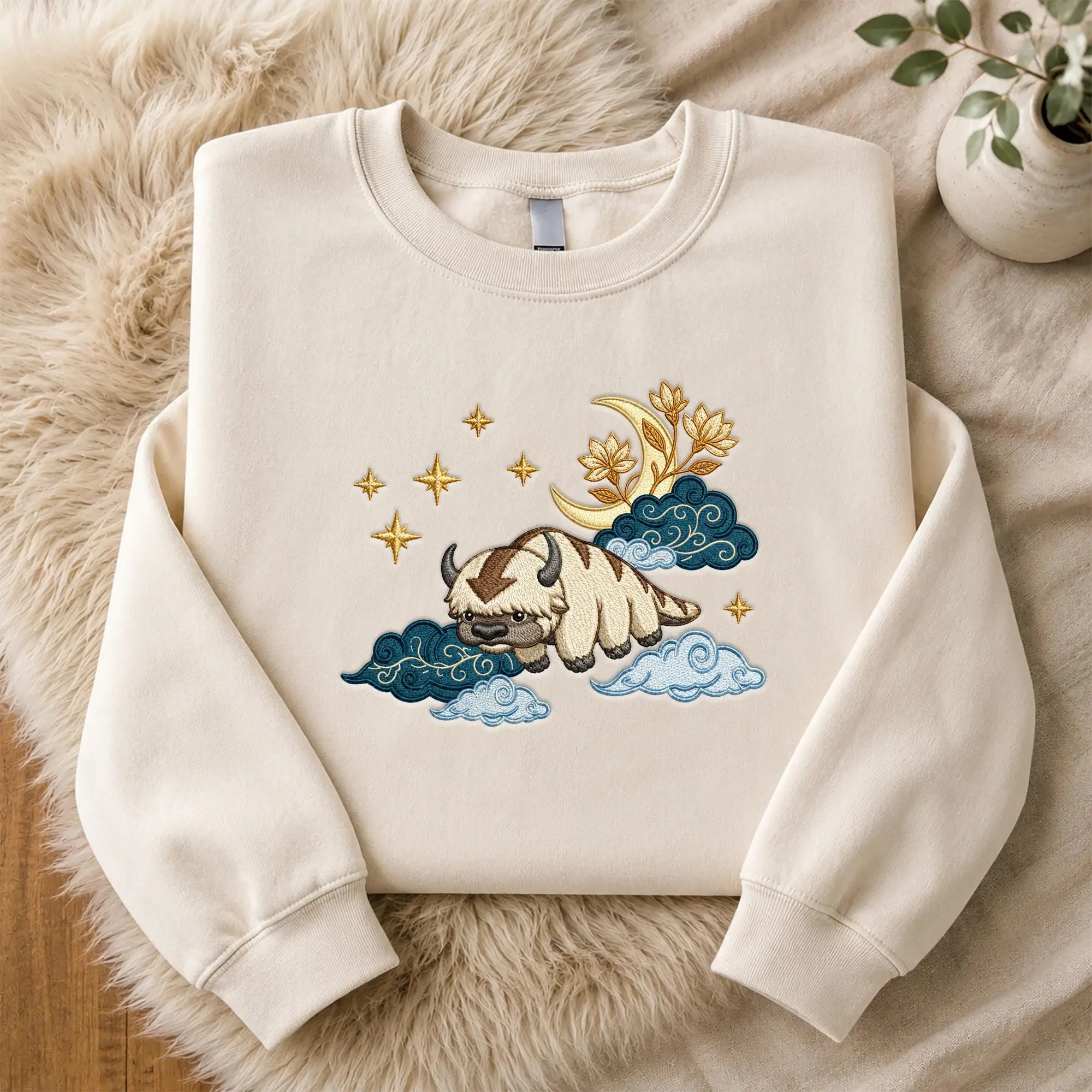 [SALE UP TO 50%] Embroidered Appa T-Shirt Sweatshirt, Flying Bison Manga Lover Tee, Anime Aesthetic Gift for Fans