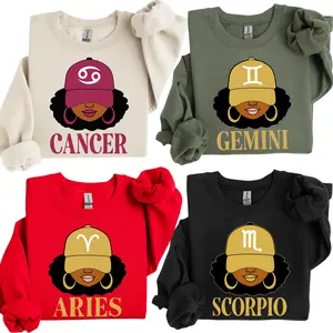 [ NEW ] All 12 Zodiac Slay Girl Sweatshirt – Urban Astrology Graphic with Hat & Bold Name Design, Trendy Zodiac Sweater for Daily Outfits and Birthday Gift Ideas for Black Girl.