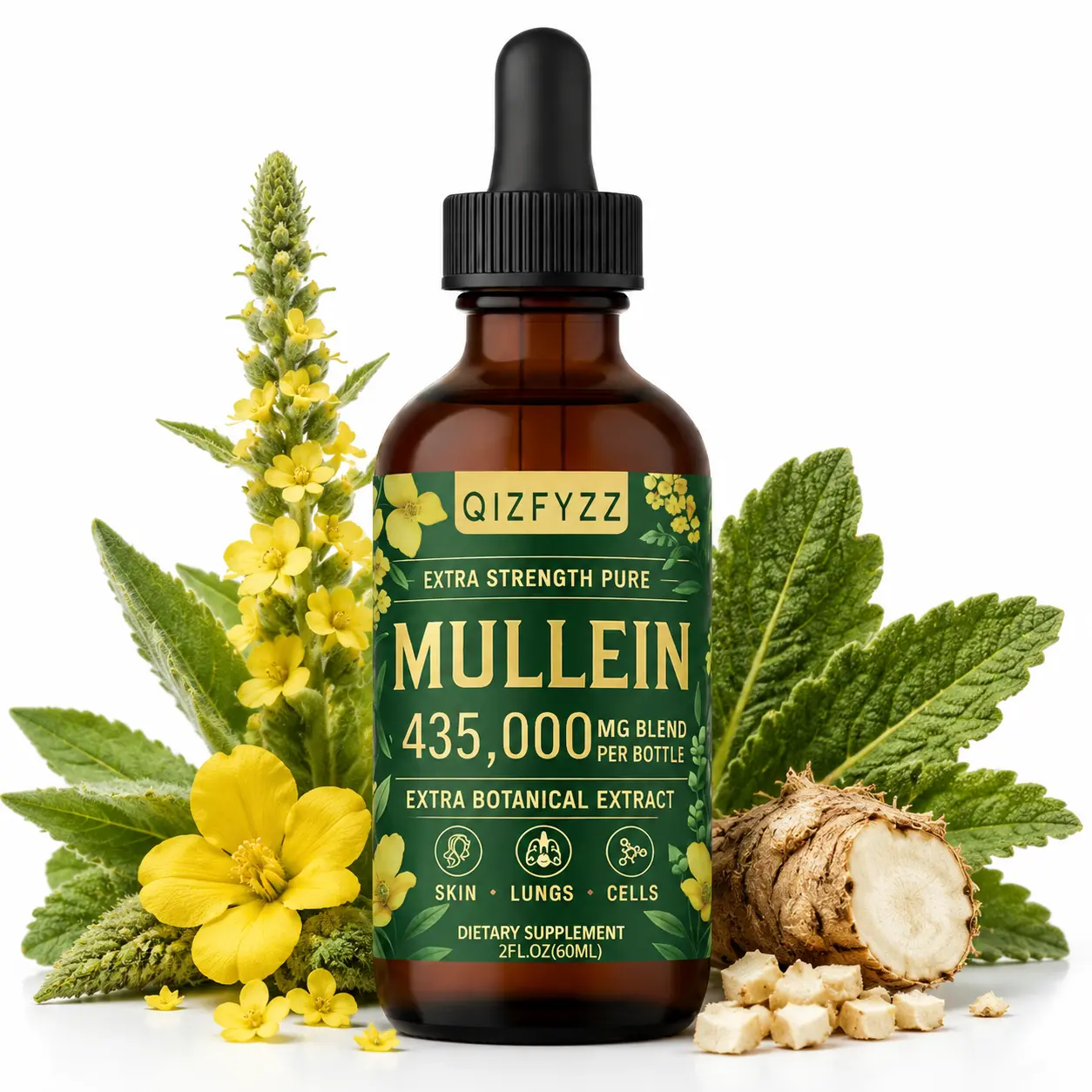 Mullein Leaf Liquid Drops, Herbal Mullein Extract with Marshmallow Root, Natural Botanical Supplement for Respiratory Wellness Support, Easy-to-Use Liquid Formula, 2 fl oz
