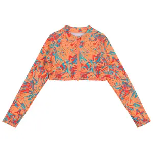 Girls Long Sleeve Crop Rash Guard | "Swirl"