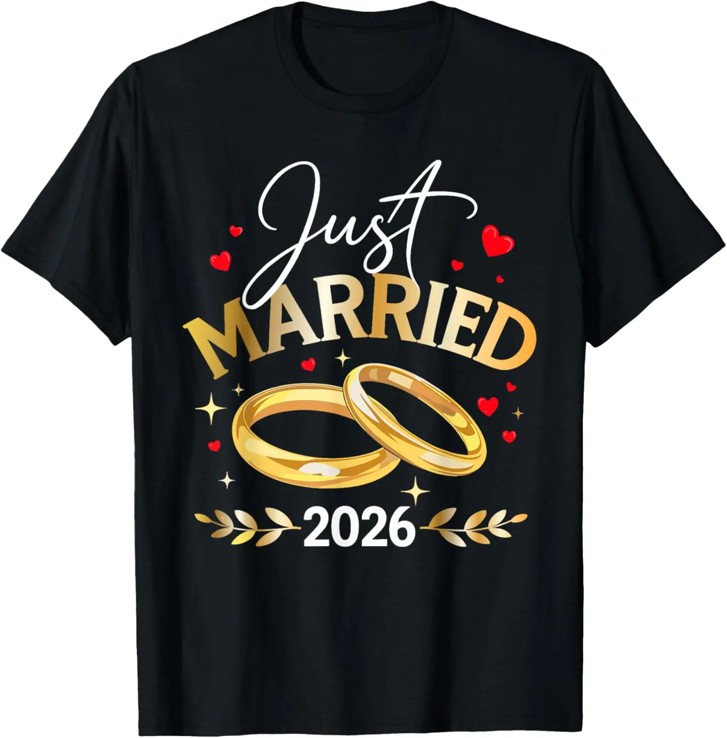 Women's 100% Cotton Short-Sleeve Casual Distressed Graphic Top, 2026 Just Married Newlyweds Honeymoon Wedding Tee, Shortsleeve, Tshirt, Vintage