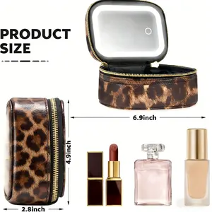 Women's Pink-Black Hard Shell Cosmetic Storage Bag, Adjustable Pink LED Mirror, Handle, Portable Travel Beauty Organizer for Makeup Accessories & Beauty Equipment, Ideal Daily Gift