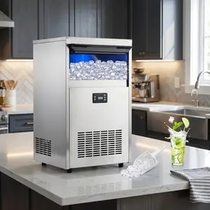100lbs/24H Commercial Ice Maker Machine, Freestanding Stainless Steel Ice Machine with 33lbs Storage, Fast 50 Ice Cubes in 8-15min, Dual Water Inlet with Water Filter & Scoop for Restaurant Bar Home Office