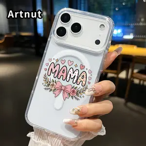 Mama's Love Charm Pattern Magnetic Phone Case for iPhone 17 16  Pro Max Plus 15 14 13 12 11 Air E Anti-Yellowing Shockproof Lightweight Transparent Acrylic Large Hole Soft Cover Supports Wireless Charging