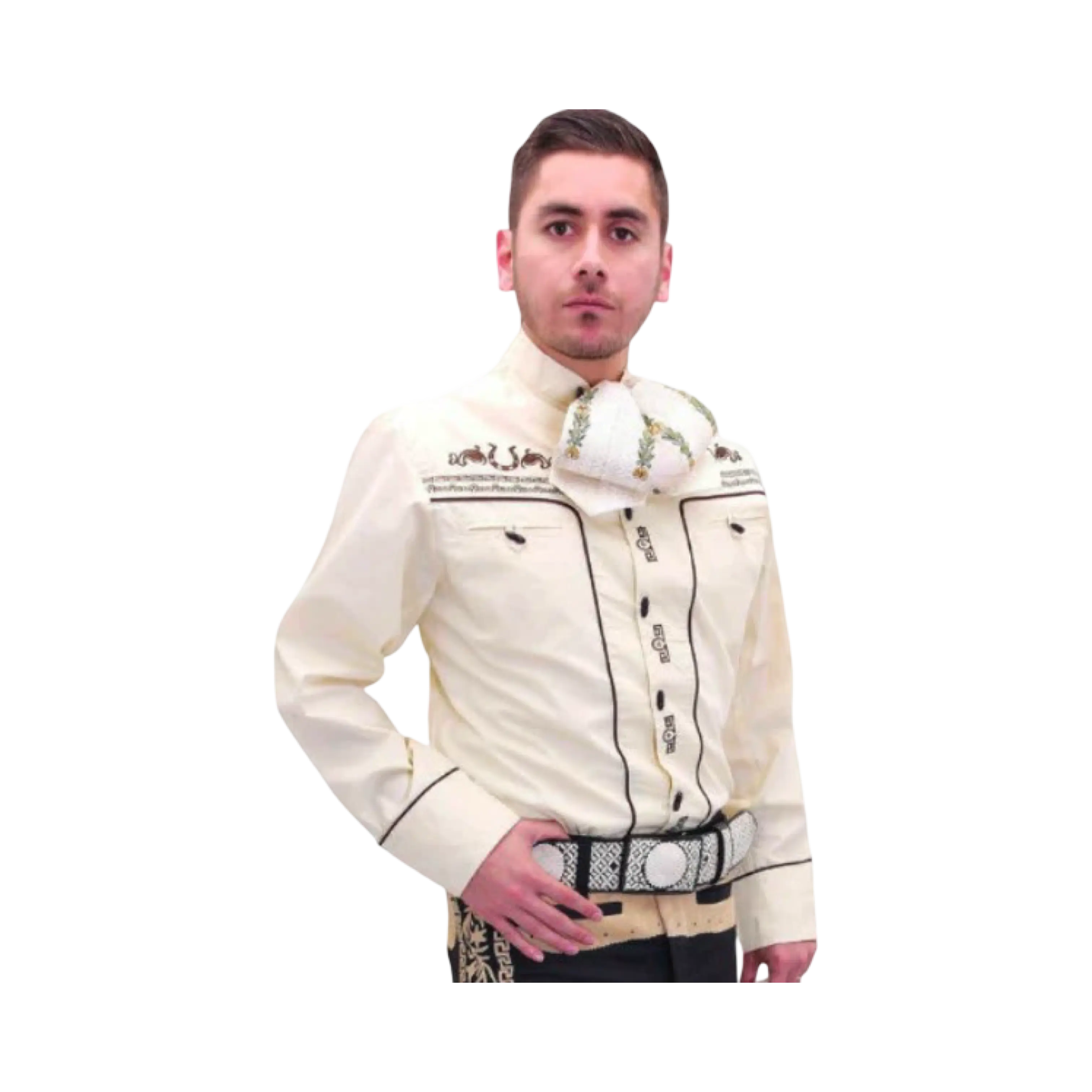 Camisa Charra para Hombre Color Crema con Cafe – Camisa de Charro Clásica
