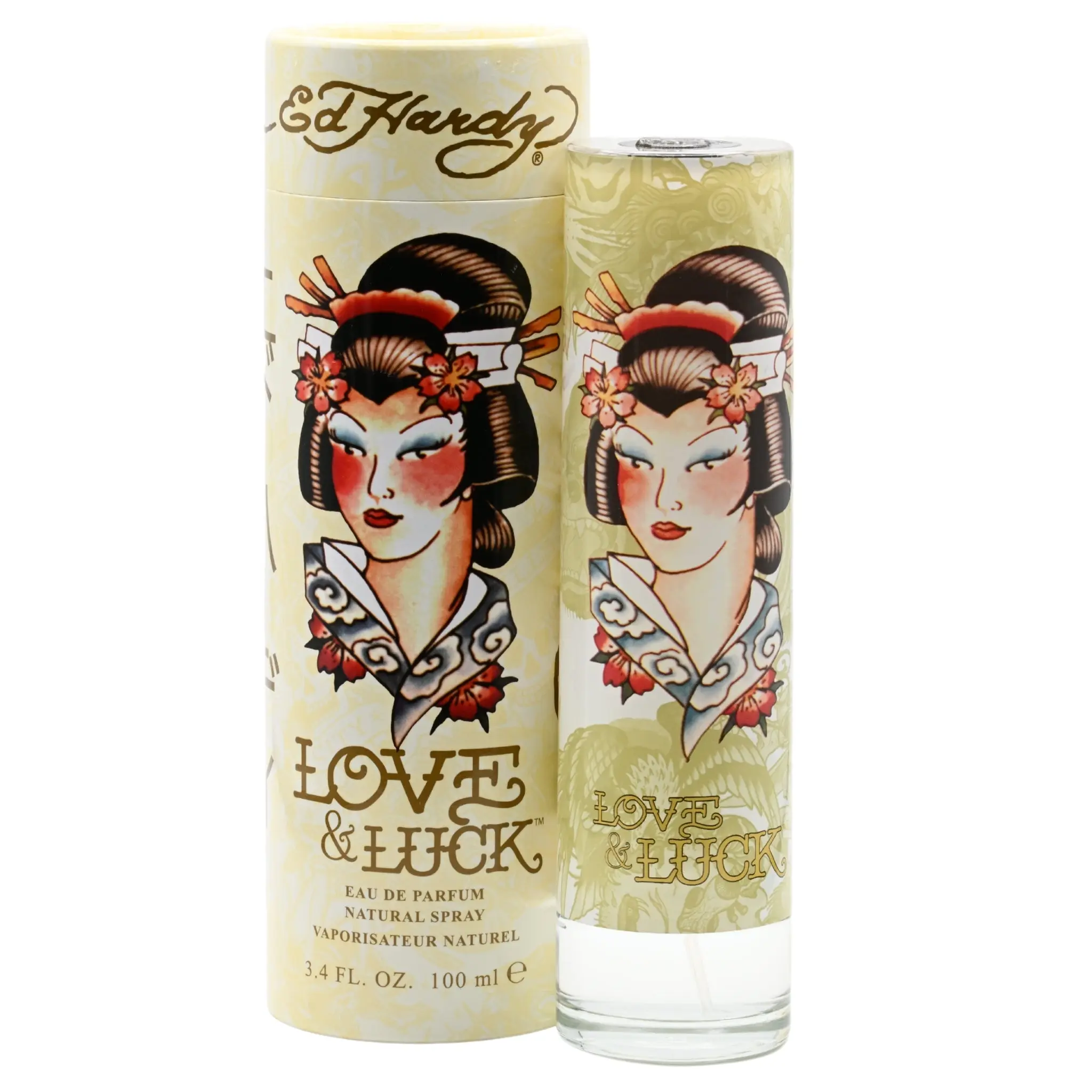 ED HARDY Love & Luck by Christian Audigier Women's Sensual EDP Fragrance - 3.4 fl oz Cylindrical Bottle, Alcohol-Based, Elegant, Luxury, Modern Bottle Women's Fragrance, Bergamot & Blood Orange Notes, New in Box, Mother's Day Gift, Alcohol-Based Women's F