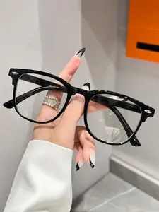 Unisex Fashionable Casual Square Frame Glasses, Fashion Eyewear, Plain Design with Rice Nail Decorations, Ideal for Reading & Daily Commute