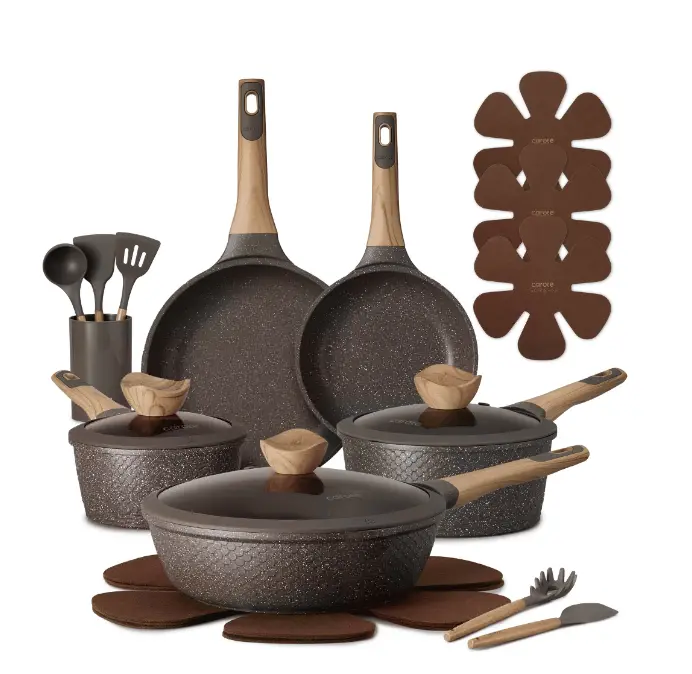 CAROTE 18-Piece Nonstick Pots and Pans, Granite Cookware Set with Kitchen Utensils