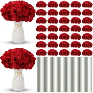 100 Pieces Silk Hydrangea Artificial Flowers Heads with Stems Faux Hydrangea Flowers for Wedding Centerpieces Bouquets DIY Floral Decorations for Home Indoor (Burgundy)