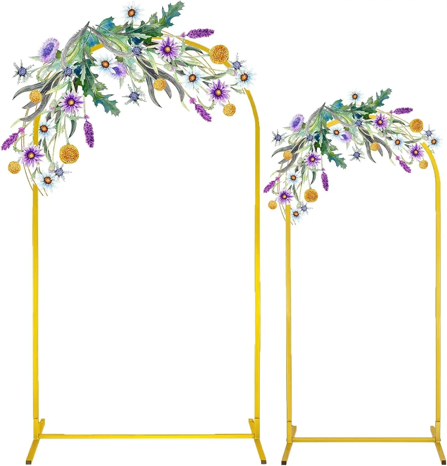 Gold Metal Wedding Arch Backdrop Stand Set (2 Pcs: 7.2FT & 6FT) - Durable Floral-Friendly Home Decor, Easy-Install for Weddings, Parties, Party