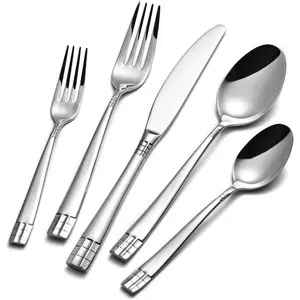 KINGSTONE Flatware Set, 40-Piece Luxury Silverware Set for 8, 18/10 Stainless Steel Cutlery Utensils Sets with European Design, Pure Hand Mirror Polished, Perfect for Family & Parties, Dishwasher Safe