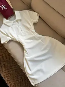 Elegant Women's Solid Color Lapel Short Dress, Womenswear Basic, Simple Fashion for Daily Wear, Minimalist Style, Perfect for Casual