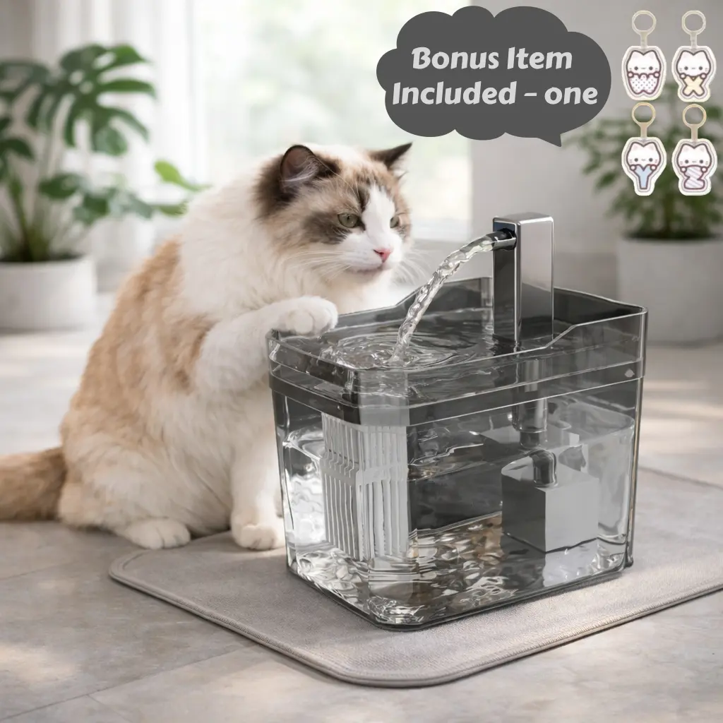 1.5L USB Smart Cat Water Fountain - Ultra Quiet & Transparent Pet Water Dispenser for Indoor Cats, with Free Cat Keychain Gift