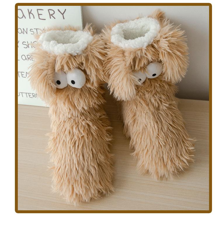 Women's Plush Slippers Socks Floor Socks Winter Home Indoor Thickened Fleece-Lined Anti-Slip Adult Women's Plush Snow Socks Shoe Covers