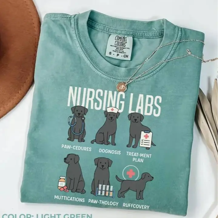 Comfort Colors Nurse Funny Dog Shirt, Black Lab Dogs Nursing Pups Funny Dog,Puns, funny Nurse Gift Tee, pawcedures, treatment Plan, nurse Black Lab Dog Mom