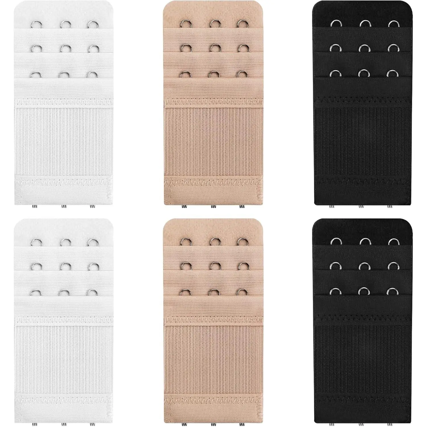 3Hooks Bra Extenders for Women, 6Pcs Adjustable Back Bra Strap Extender, Women's Elastic Comfortable Elastic Bra Strap Extenders for Plus Size