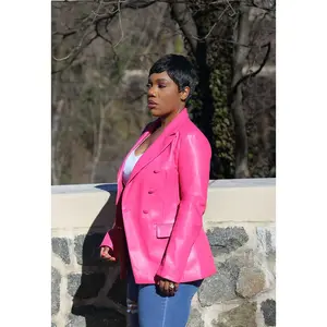 Luxe And Loaded | Pink Double Breasted Vegan Leather Blazer