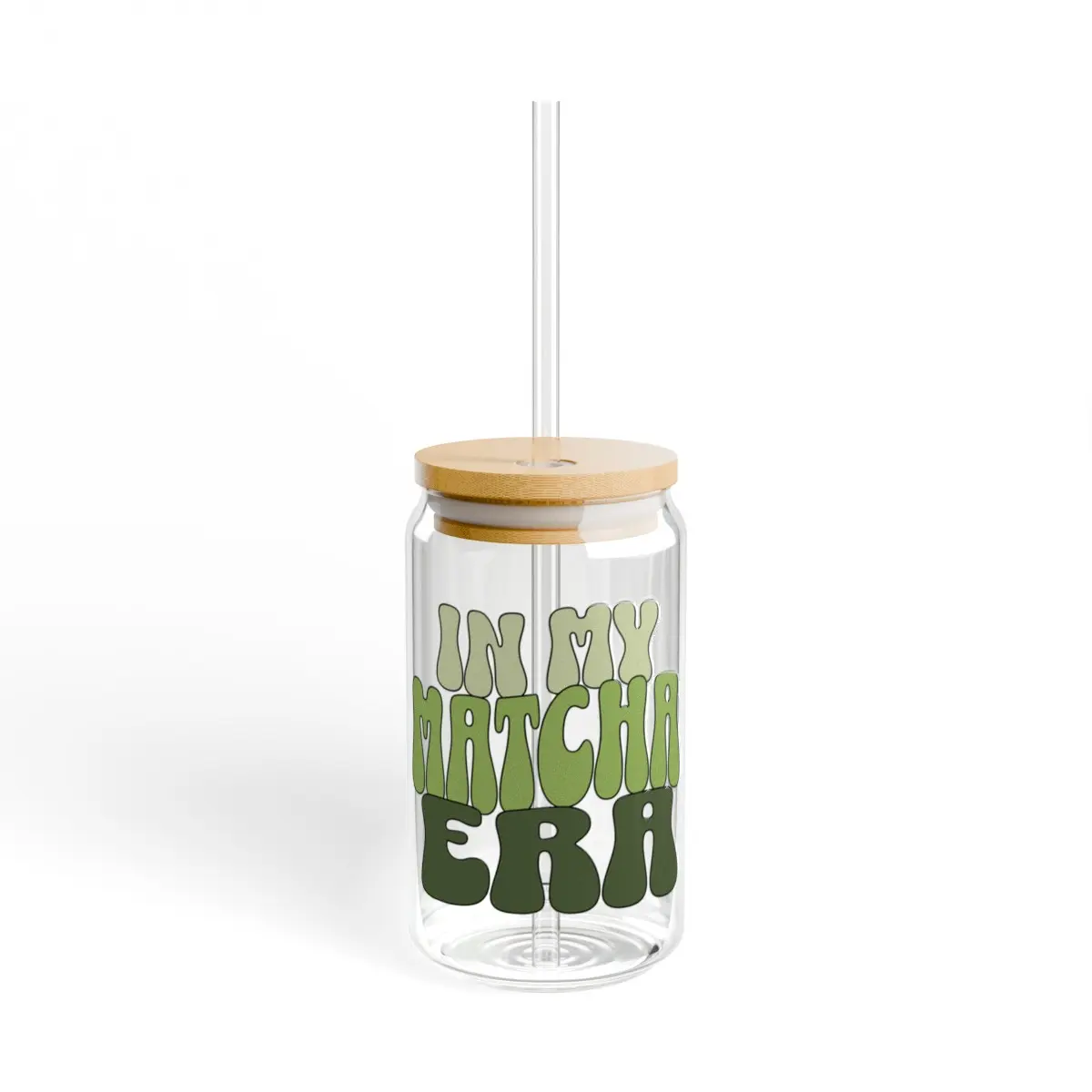 In my matcha era glass cup with straw, matcha tea lover, matcha latte, trendy glassware, iced coffee cup, 16oz tumbler, beer can glass, gift