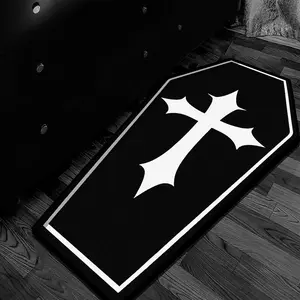 Halloween Cross Coffin Carpet, Dark Art Creative Bedside Rug, Home Decor Rugs, Soft Sofa Coffee Table Mat for Living Room Bedroom Balcony Outdoor