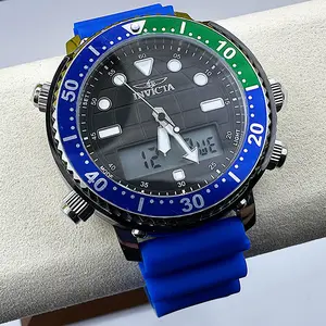 Invicta Mens Globe Master Analogue Digital Pro Diver Watch with Black Dial and Blue Strap