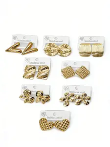 18K Gold Plated Stainless Steel Earrings for Women, Vintage Geometric Flower Heart Statement Studs, Hypoallergenic Non Tarnish Fashion Jewelry