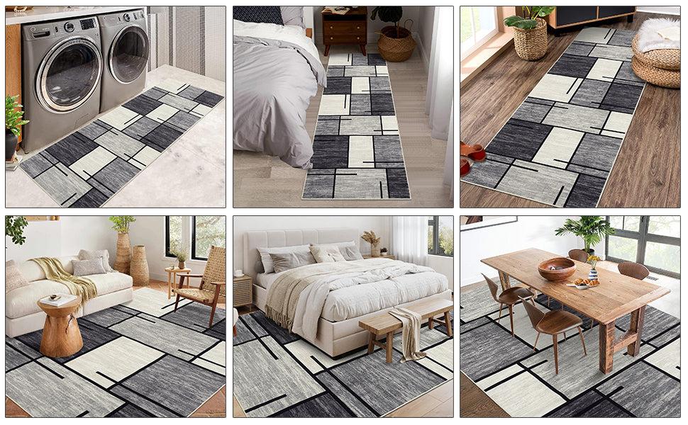 【GARVEE】Washable Rugs - Modern Geometric Non-Slip Area Rugs in Various Sizes (9x12, 8x10, 5x7, 4x6, 2x6) - Soft & Stain Resistant in Grey, Blue/Taupe