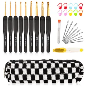 31 Pcs Crochet Hook Set - Black Gold Ergonomic Hooks with Soft Grips for Arthritic Hands, Comfortable Knitting Needles Kit, Complete Crochet Supplies, Great Gift for Beginners & Hobbyists