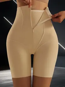 JUQDNX High Waisted Butt Lifter Shorts Ice Silky Fiber Fabric Double Layer Tummy Compression Seamless Easy Zipper Medium Support Asymmetrical Design Tummy Control Underwear for Women