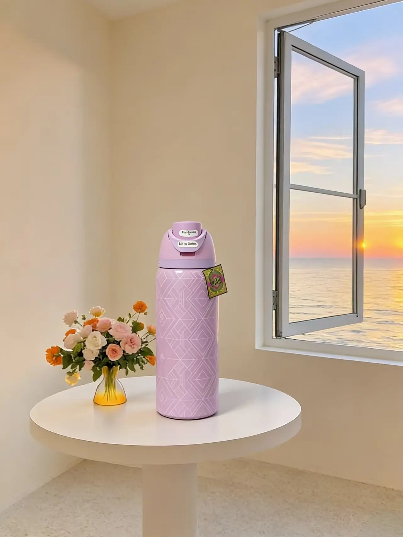 Owala 32oz Chic Lavender Insulated Water Bottle | Leakproof | Cup Holder Friendly | Aesthetic Daily Use Drinkware Flasks Tumbler Mug Bottled Portable gym pink Pure Copper with Bag Christmas Vacuum Neon Color crime show Glass Coffee Lid and Coaster Plaid t