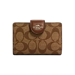 COACH Corner Zip Monogram Canvas and Leather Wristlet Wallet for Women in Brown