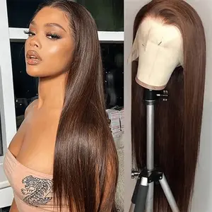 Yeswigs Chocolate Brown Wig #4 Color Bone Straight HD Lace Front Wigs 13x4 13x6 Glueless Full Lace Frontal Wig Colored Brown Straight 180% Density Perfect Hair Line Bare 100% Virgin Human Hair Wig Ready To Ship Lace Front Closure Wigs For Black Women