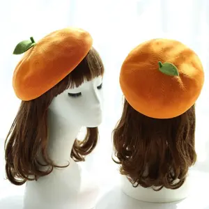 Hat cute Japanese soft girl painter hat female small leaf hat fruit orange beret spring and summer breathable