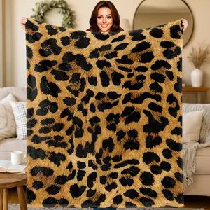 [2D Leopard Flannel] 2D Printed Leopard Flannel Blanket |   Abstract Art Wild Throw, Birthday/Holiday Gift, Multi-Use For Sofa/Bed/Camping/Office/Tourism, Machine Washable, Pet-Friendly Festival Decorations, Various Sizes, All-Season Use