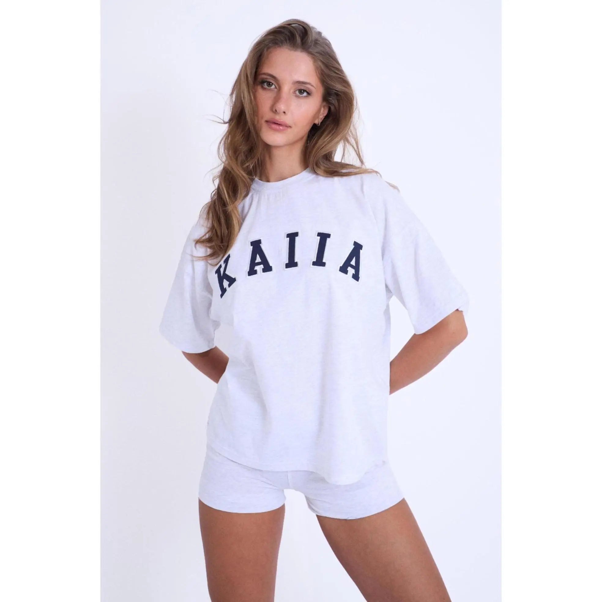 Kaiia Oversized T-shirt Grey Marl & Navy
