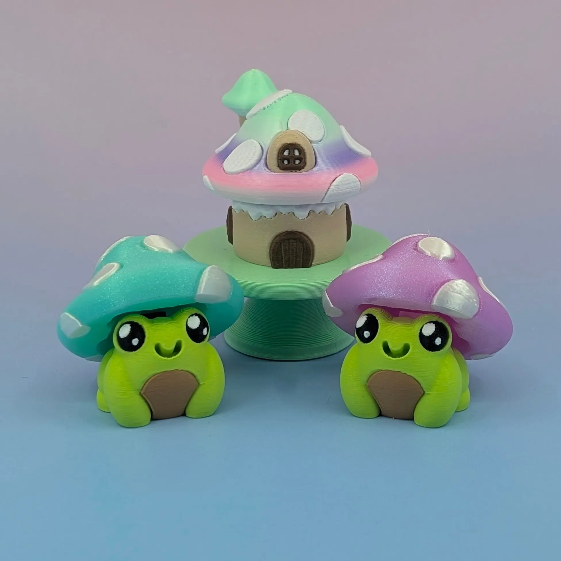 Mushroom Frog Clicker Set — 3 Kawaii Fidget Clickers (Two Frogs + a Mushroom Cottage) ✨