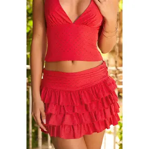 Beau Red Chiffon Polka Dot Mini Skirt