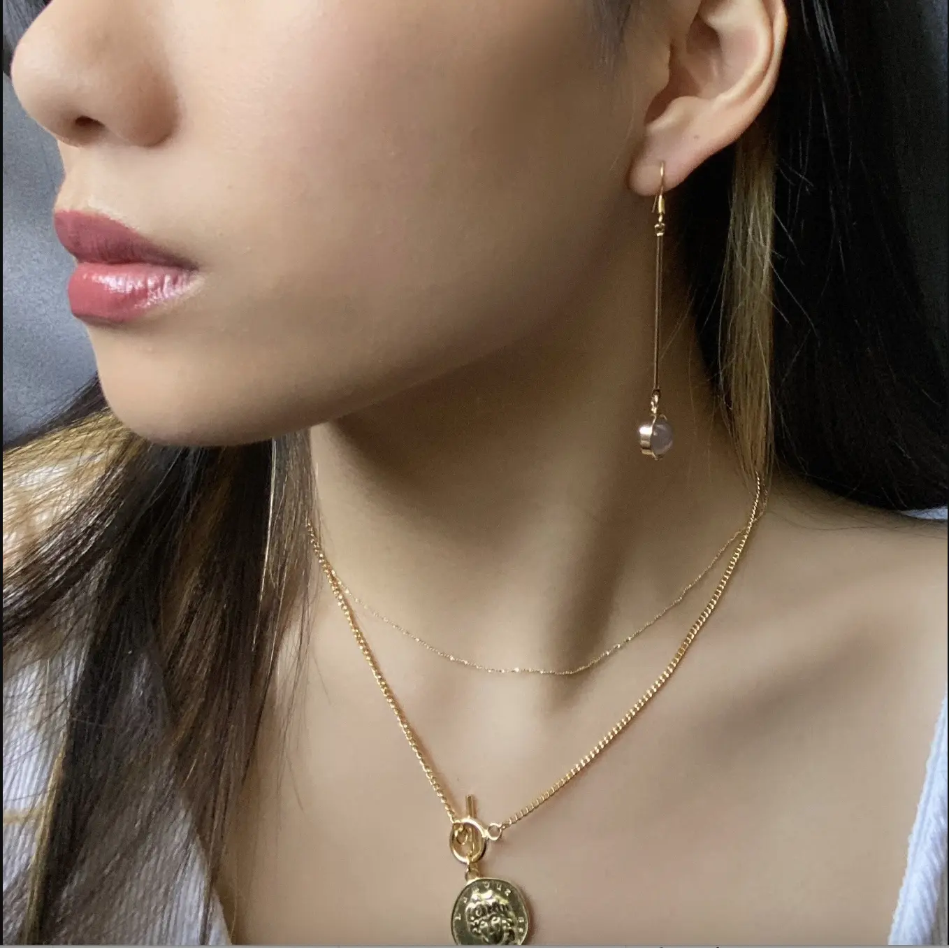 ALYSIUMco Elegant Gold Crystal Dangle Earrings - Sterling Silver Beads, 18k Gold Plating, Dainty Minimal Design