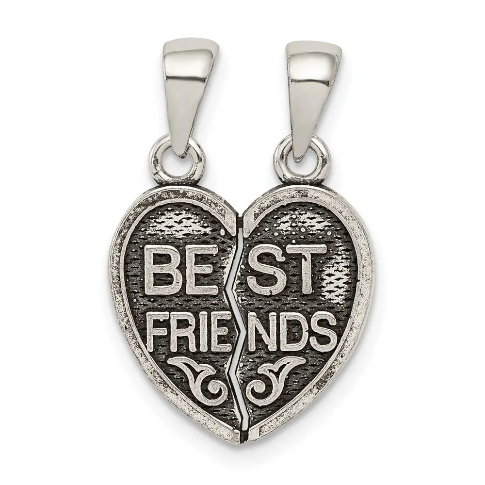 925 Sterling Silver Antiqued Mini Best Friends Break Apart Heart Charm Set BFF Gift