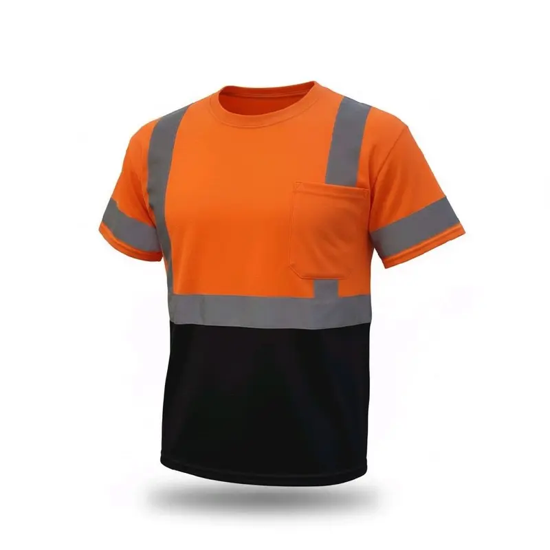 Orange-Black Short Sleeve Reflective High-Visibility Safety Shirt - Orange Safety Clothing with Enhanced Fabric, Visibility for Hazardous Work Environments, Optimal Protection