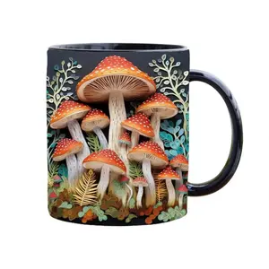 3D Mushroom Mug Ceramic Coffee Cup, Fun Psychedelic Space Mug, Cute Aesthetic Drinkware for Office Home, Unique Gift for Mushroom Lovers Men Women