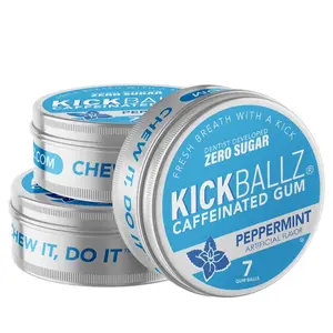 KickBallz Peppermint Caffeinated Gum – 110mg Fast-Acting Caffeine, Sugar-Free, Dentist-Created by Dr. Bill Dorfman, 3-Tin Pack Gum