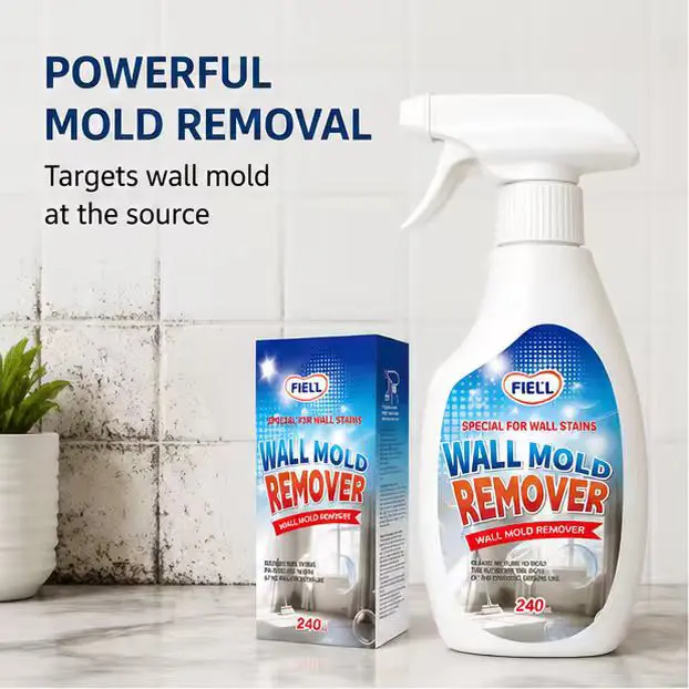 Gentle Mold Remover Spray (240ml), No-Scrub Mildew Stain Cleaner, Bleach-Free, Safe for Damage-Prone Painted Walls & Bathroom Tile Grout, Household Mildew Remover