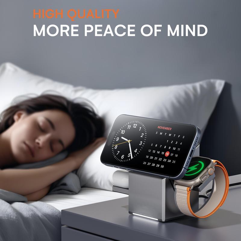 YWZ 3 in 1 Wireless Charger Fast Charging Qi2 Certified for iPhone iWatch AirPods Magnetic Automatic Rotation Touch Pop-Up Charging Station Easy Carry YWZ 3 in 1 Wireless Charger Fast Charging Qi2 Certified for iPhone iWatch AirPods Magnetic Automatic Rotation Touch Pop-Up Charging Station Easy Carry