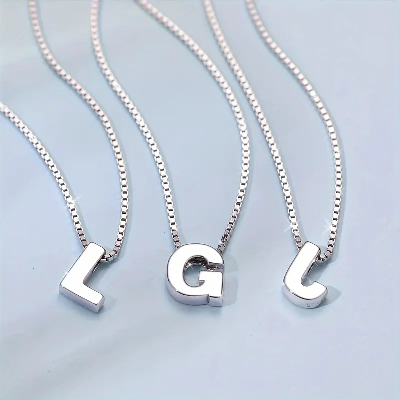 925 Sterling Silver Initial Necklace for Women, Elegant Alphabet A-Z Letter Pendant with Box Chain, 46cm Daily Wear Jewelry Gift, Initial Necklaces, Silver Necklaces