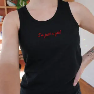 I’m Just a Girl Tank Top – Viral Trend Aesthetic Shirt – Minimal Quote Graphic Tee for Women