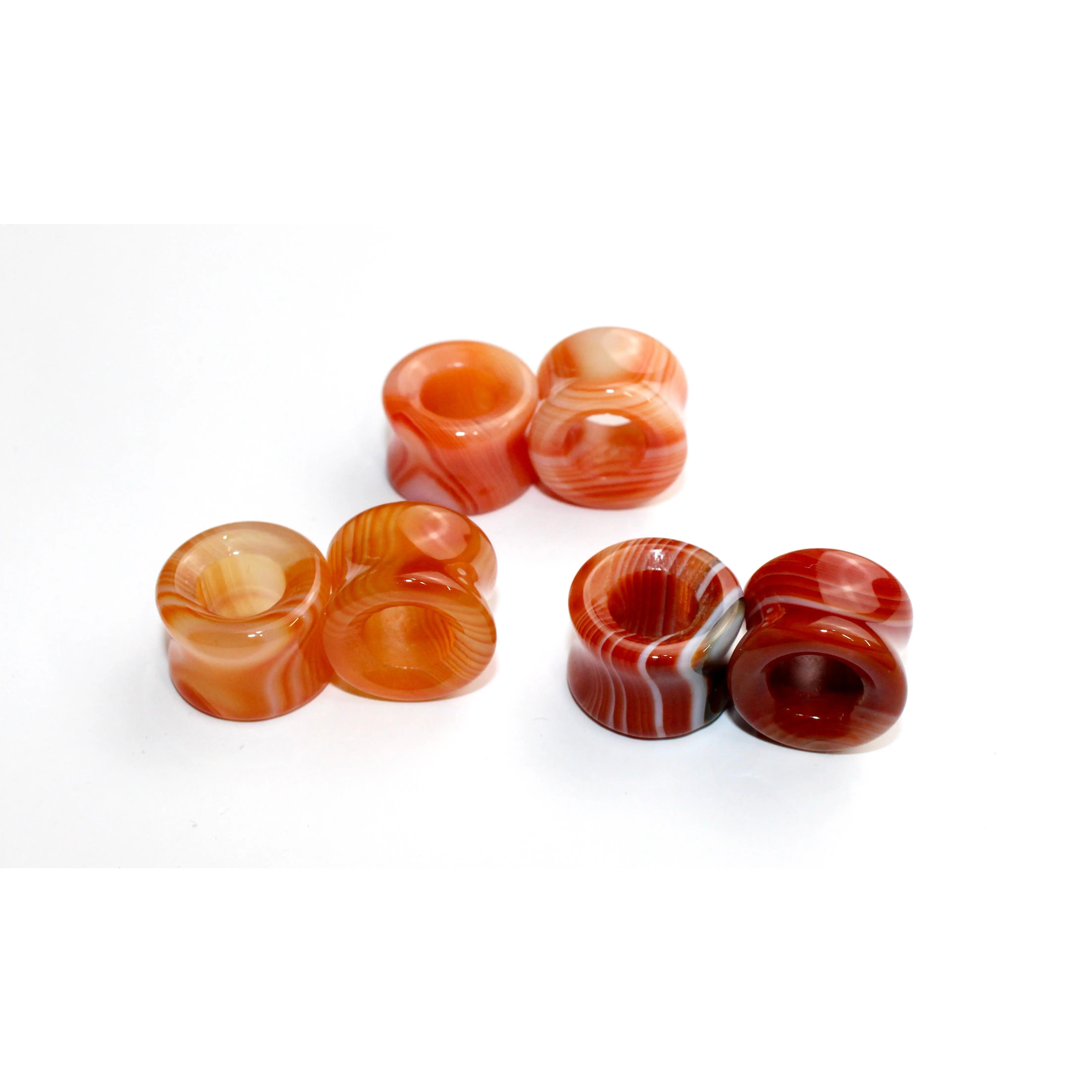 Carnelian Agate Striped Red and Orange Stone Tunnels