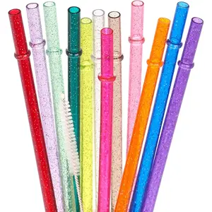 11 Inch  Tritan Plastic Straws,Replacement Glitter Sparkle Drinking Straws for 24 oz-40 oz Mason Jars/Tumblers,Set of 12 with Cleaning Brush(12color,11inch)