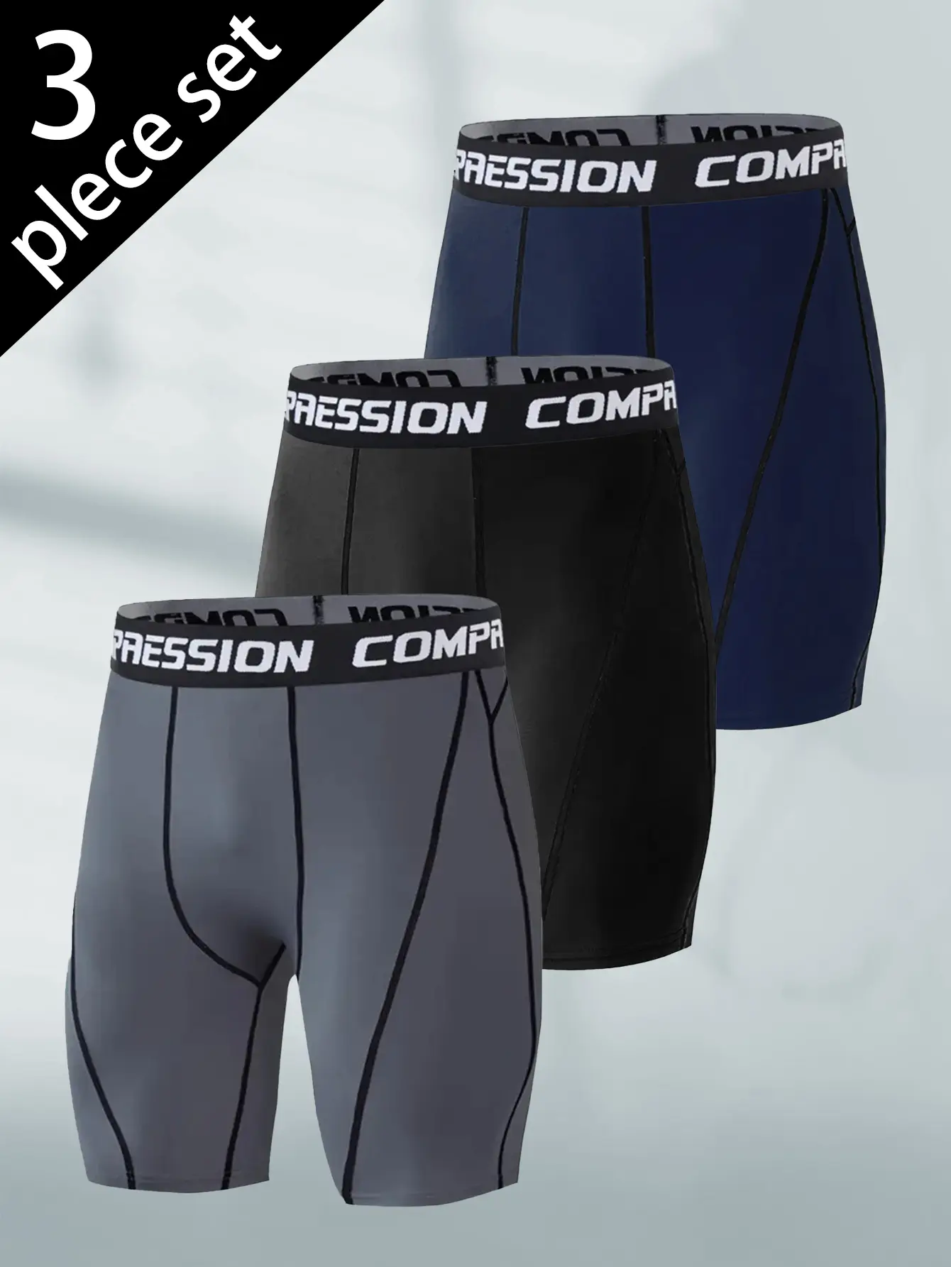 3 Piece Men's Athletic Compression Shorts - Fast drying, stretchy, breathable polyester and polyester blend, solid color,Outdoorfun， machine washable, for running, training, basketball
